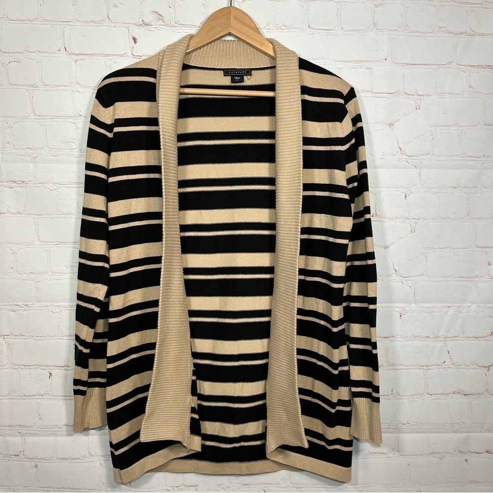 Metaphor Cardigan Sweater Womens Small Black Tan Open Front Long Sleeve